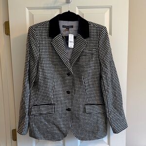 Brooks Brothers Black and White Houndstooth Blazer with Velvet Collar NWT